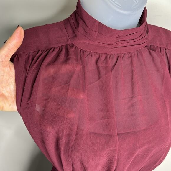 DEREK LAM 10 CROSBY Burgundy Junia Ruched Sleeveless Midi Dress Women’s - Picture 5 of 13